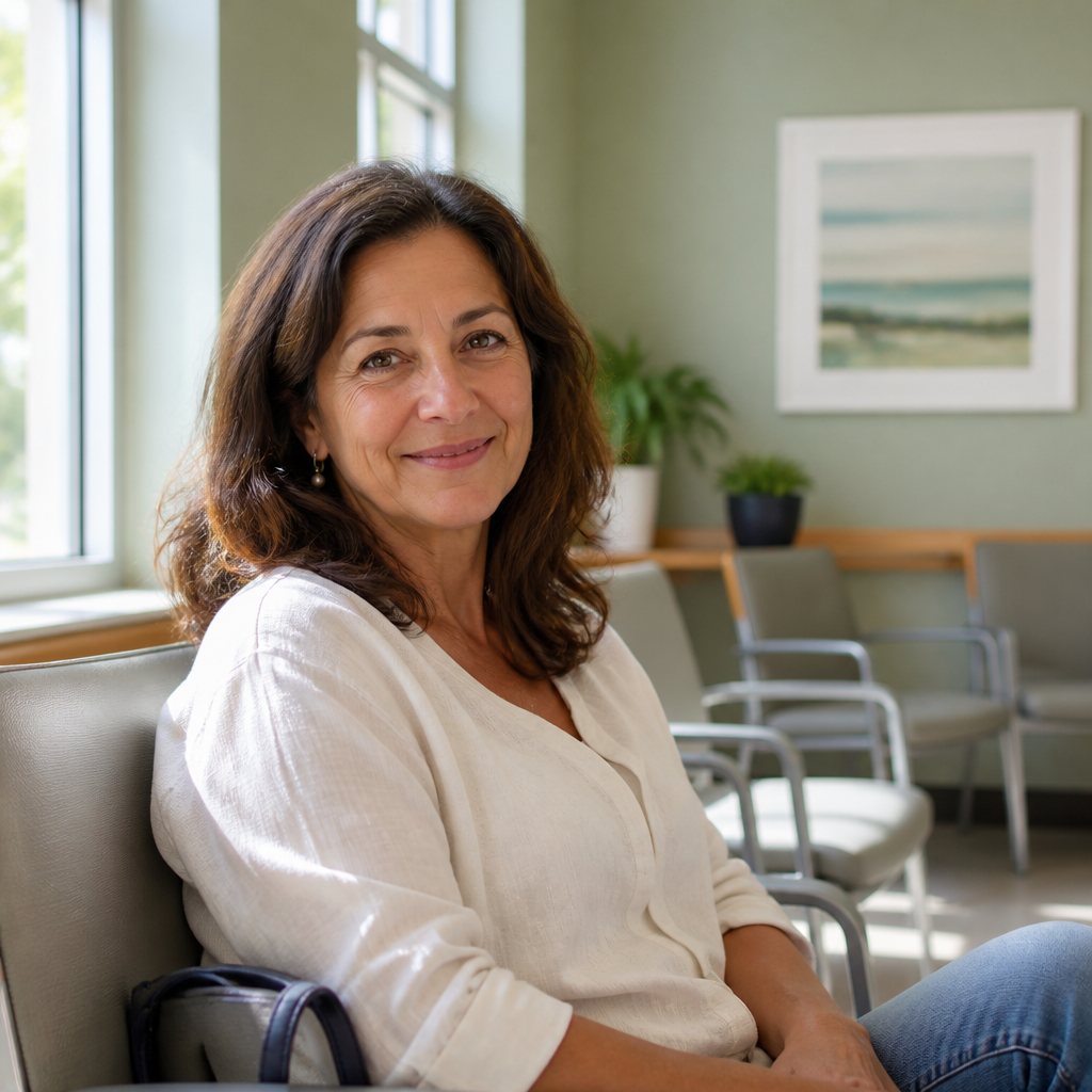 Patientin im hellen Wartebereich