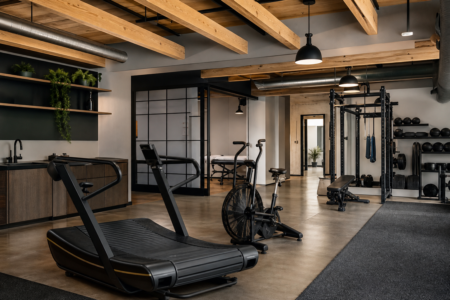 Cardio-Bereich mit Laufband und Airbike