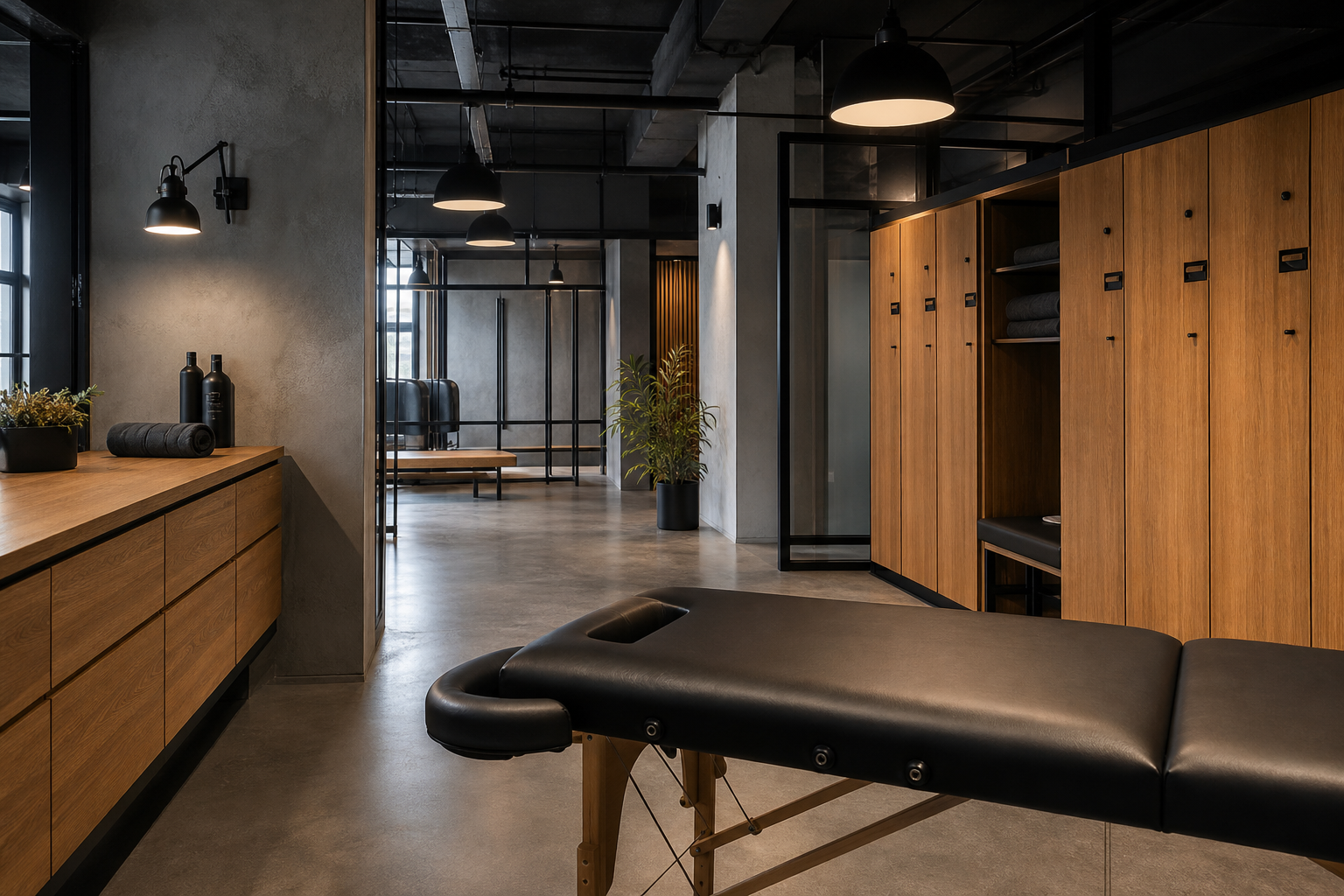Recovery-Lounge mit Massageliege