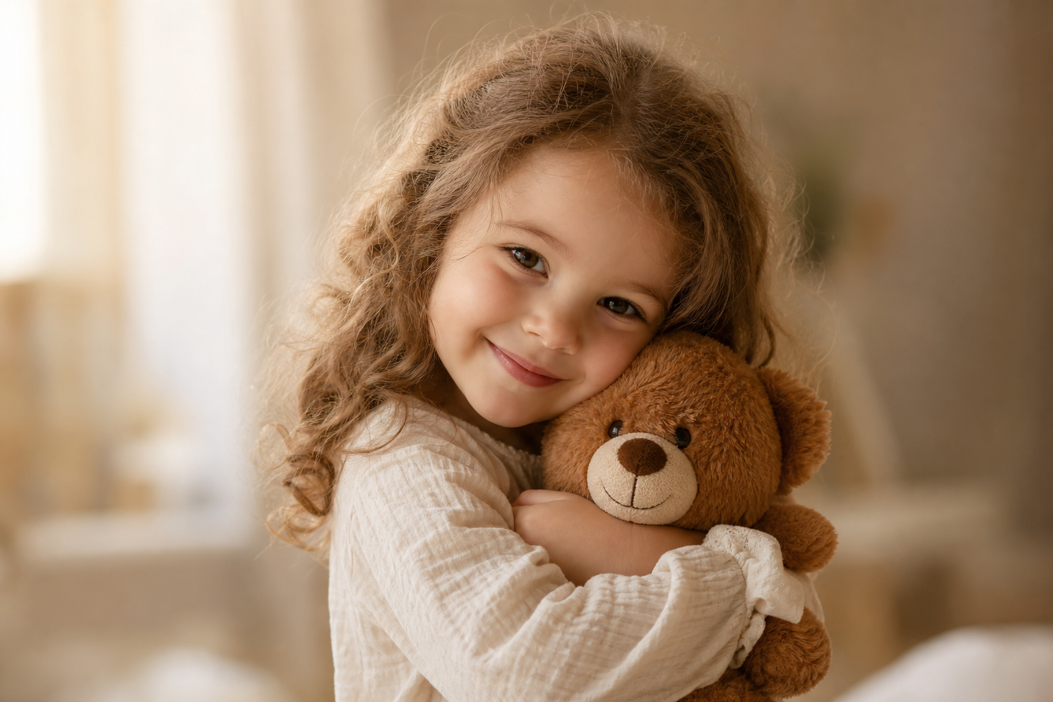 Kind umarmt einen Teddybär